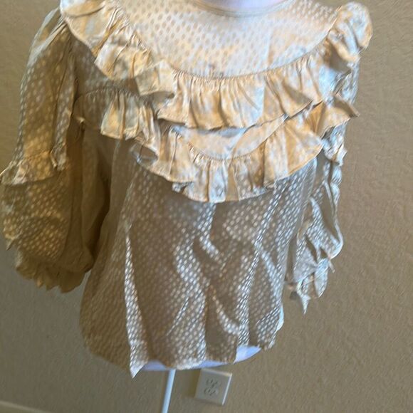 Magali Pascal Size S Puff Sleeve Tiffin Top Ivory Ruffle Coquette Feminine NWT - Picture 4 of 14